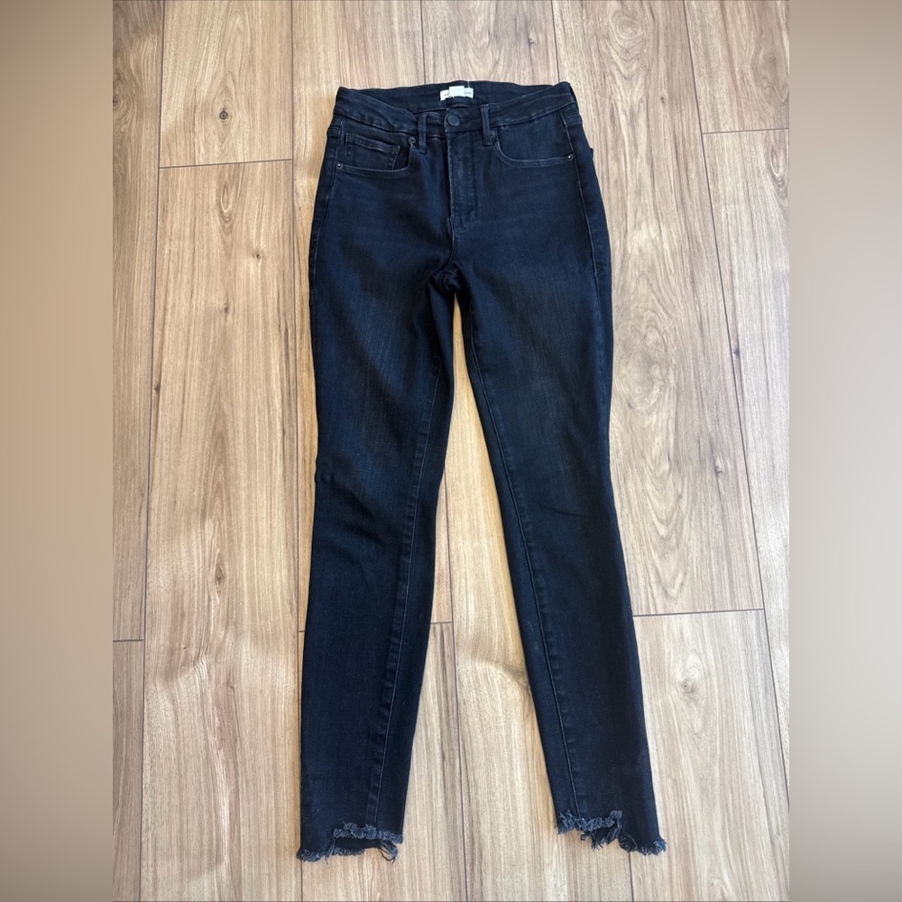 Good American Jeans Women 4/27 Black High Rise Black GLS257BT Stretch Frayed Hem